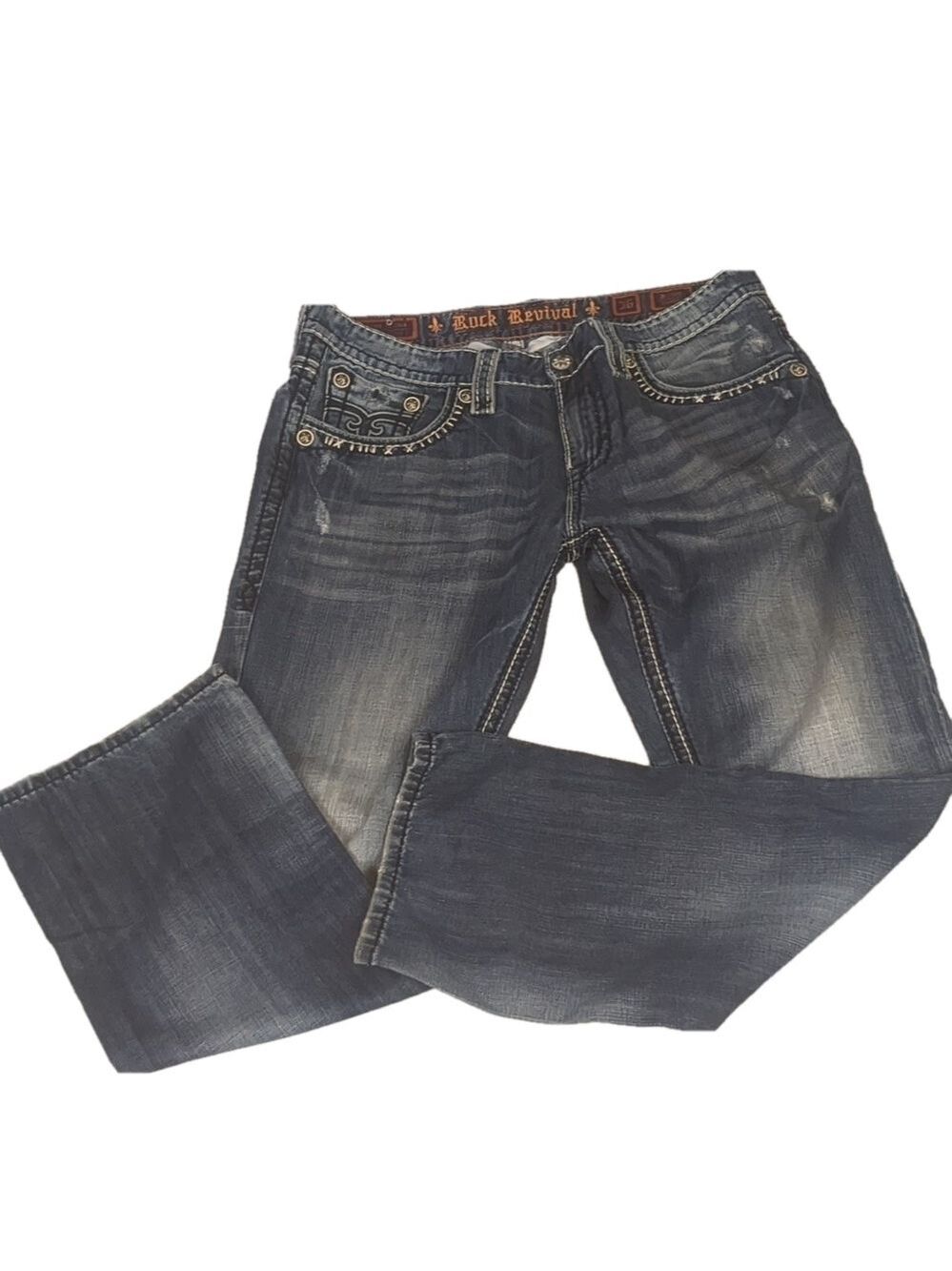 ROCK revival distressed Julian straight jeans size 36
